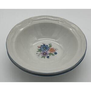 VINTAGE Set of 2 Newcor‎ Stoneware China Bowls 7", Floral Design Coutrycore